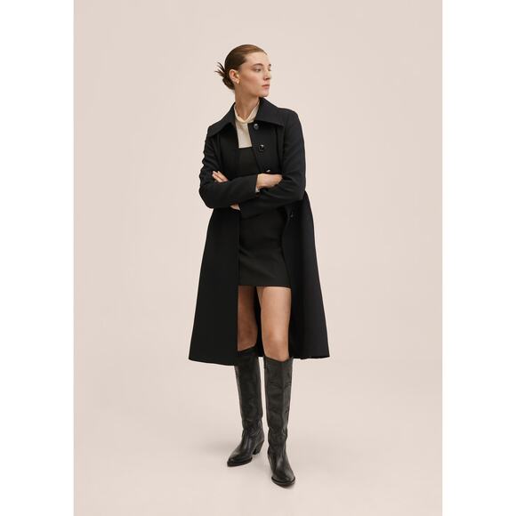 MNG Women's Black Button Down Collared Long Sleeve Long Coat Jacket Size S - Picture 2 of 12